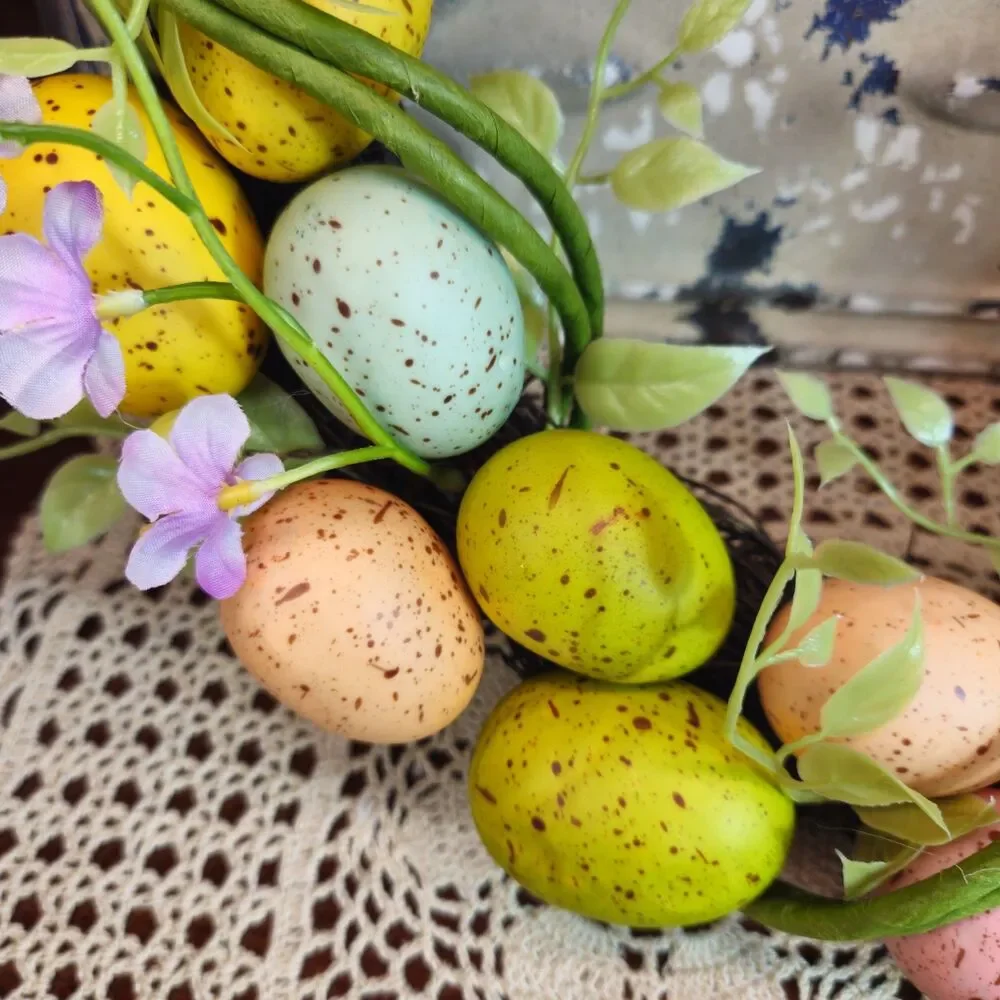 Easter Spring Grapevine Wreath w/ Speckled Eggs & Flowers Wall Door Decor 12